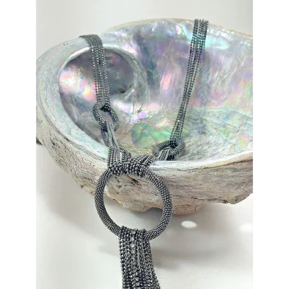 Joan Rivers Multichain And Circles 29 inch Necklace Rhinestone Dark Silver Tone - Picture 2 of 16